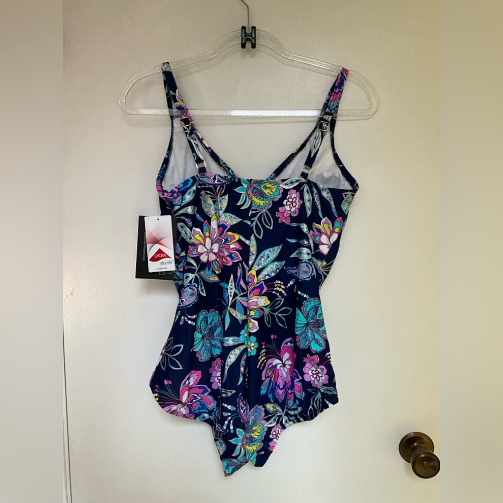 ✨Maxine of Hollywood Navy//Tulum Tiki Floral Bathing Suit Size 12 - Picture 6 of 14